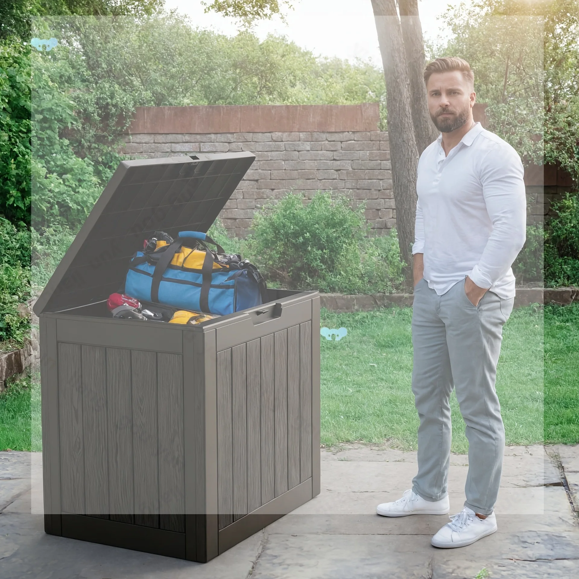35 Gallon Deck Box Outdoor Storage Box Waterproof Resin