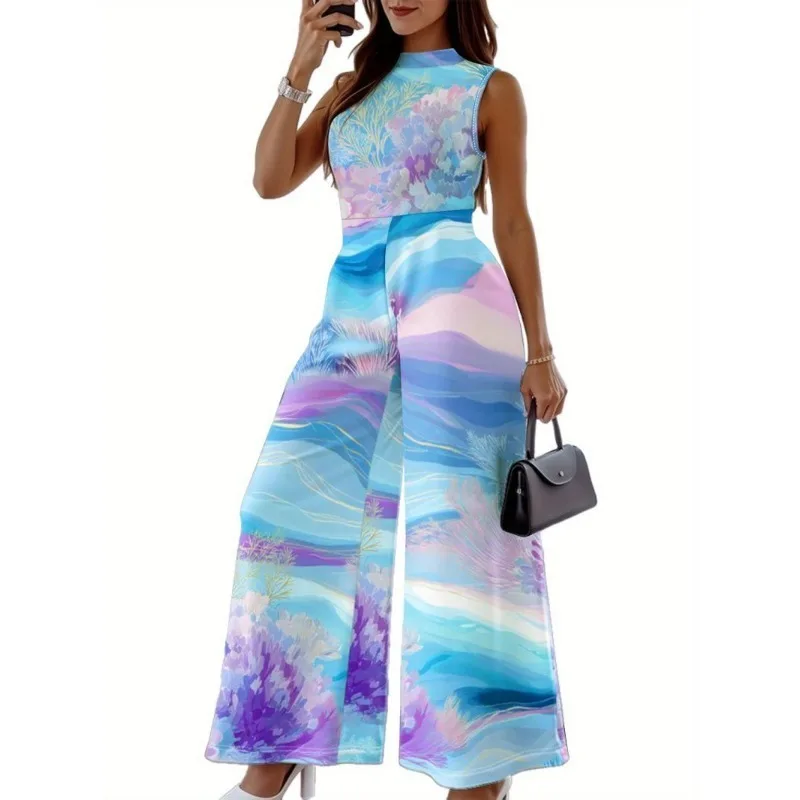 Tuta senza maniche europea americana primavera estate per donna Stampa digitale Nicchia Confortevole Alla moda Elegante