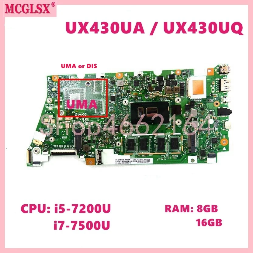 

UX430UQ i5 i7-7th Gen CPU 8GB 16GB-RAM UMA/DIS Mainboard For Asus UX430U UX430UA UX430UQ U4100U U4100 UX430UN Laptop Motherboard