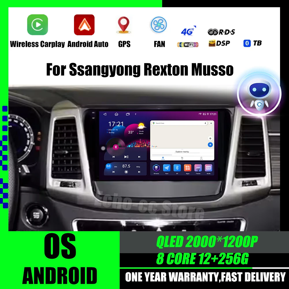 Android 14 Car Radio For Ssangyong Rexton Musso 2018 2019 Stereo Multimedia Video Player Navigation GPS Wireless Carplay DSP BT