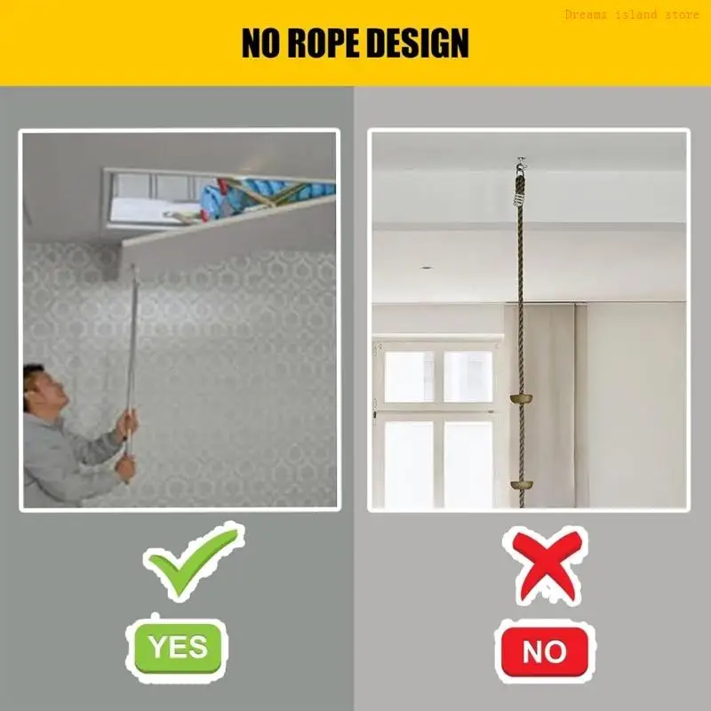 Attic Ladder Arom Hook Hook Mit Meature Rod Telescoping Rod و Coppers Rings HX6C