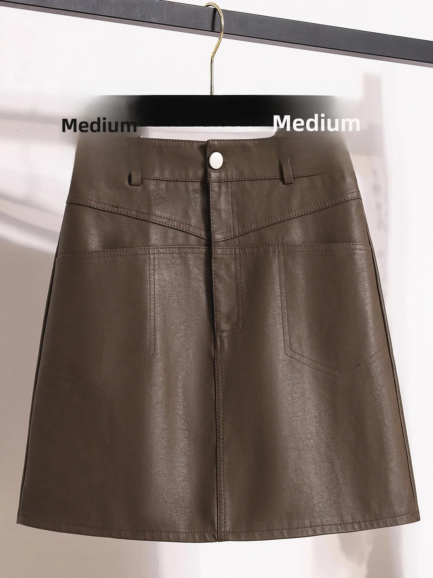 

Brown And Bla PU Leather Skirt High Waist A-Line Women's Spring Autumn Winter Commute Sle ort Biker Skirts
