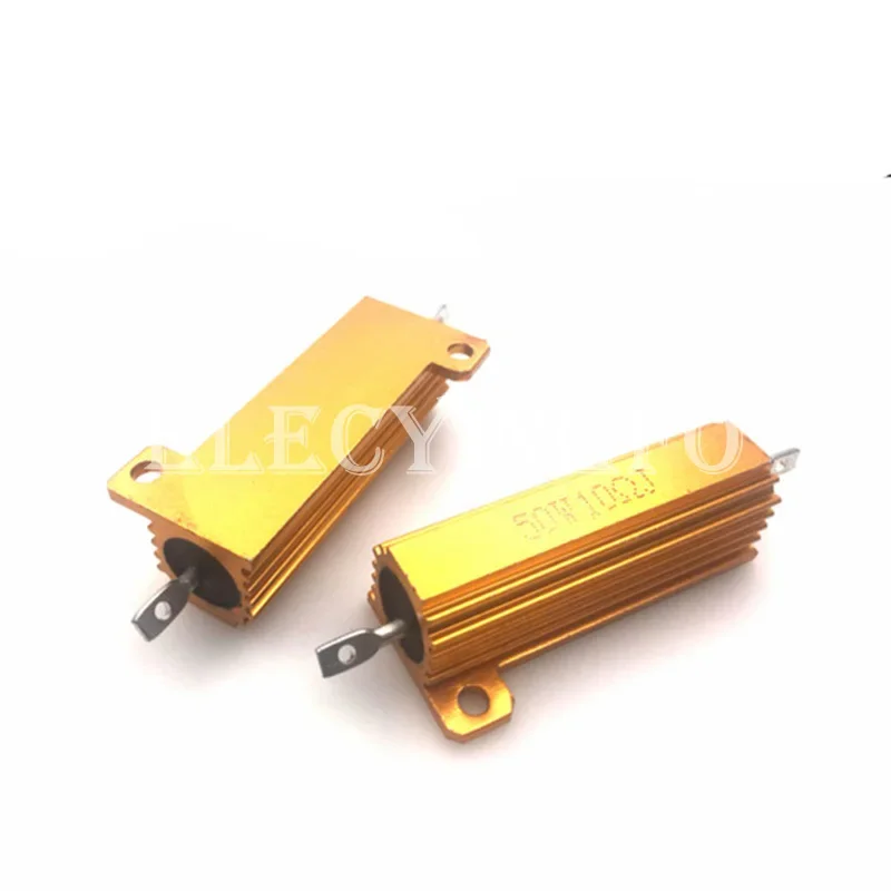 RX24 100W 50W Watt Power Metal Shell Aluminium Gold Resistor 1R 2R 3R 4R 5R 6R 8R 10R 15R 20R 30R 40R 100R 200R 220R Resistance