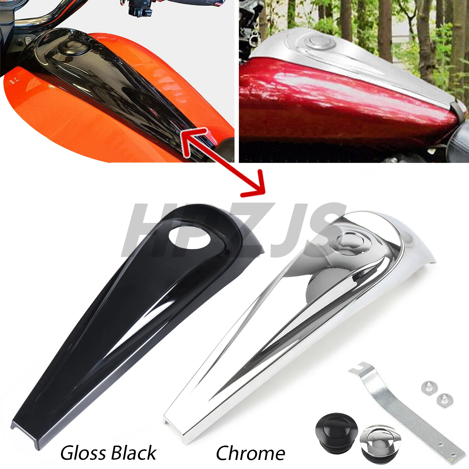 

Motorcycle Dash Fuel Console Covers Gas Tank Cap For Harley Touring Electra Glides Road Glides 2008-2022 Gloss Black/Chrome