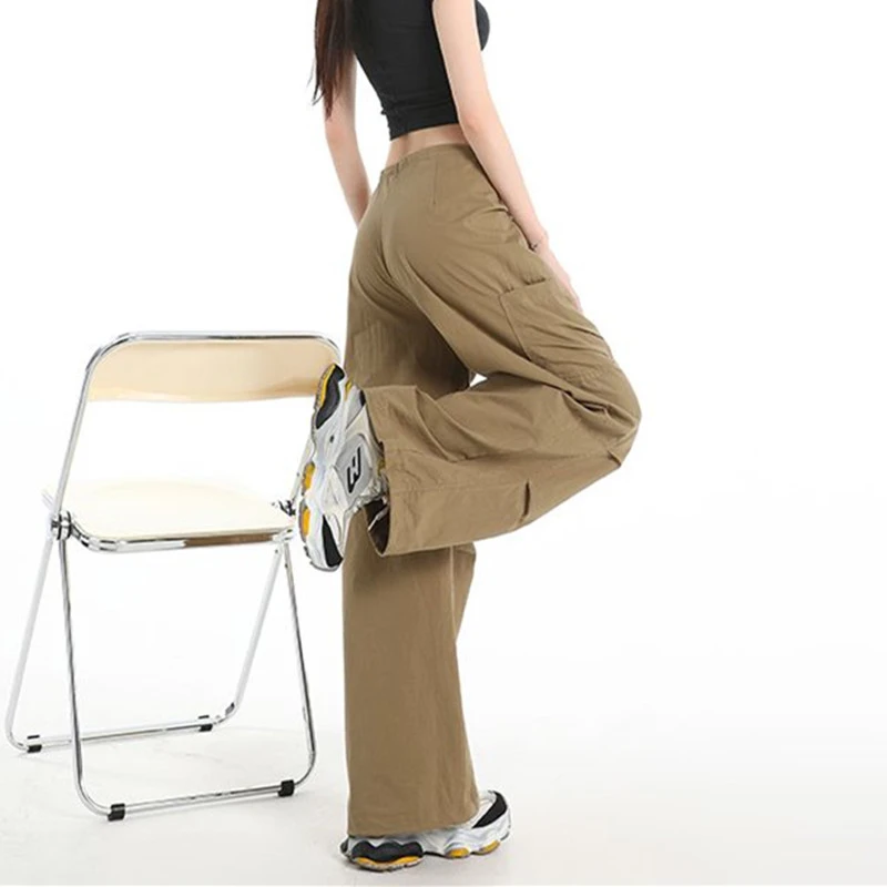 FINEWORDS Pantaloni casual vintage a vita alta da donna Pantaloni casual coreani a gamba larga Streetwear Pantaloni a figura intera Easymatch