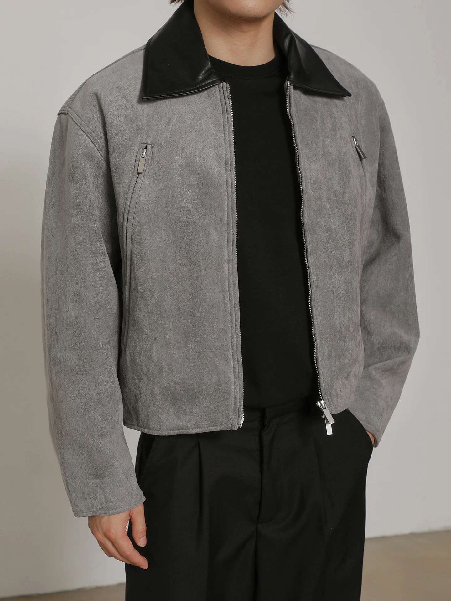 

Men's Suede ort Jaet Loose Casual ey Slimming Top Trendy Brand Outerwear Polyester Fiber Long Sve Zipper Closure