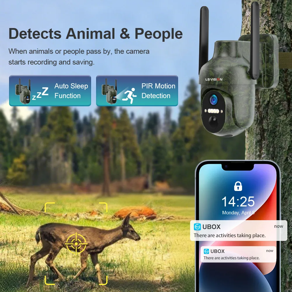 كاميرات الصيد LS VISION بطارية واي فاي لاسلكية تعمل بالطاقة الشمسية 4G مع 360 ° عرض وتشغيل، رؤية ليلية، كاميرا الحياة البرية المنشط بالحركة
