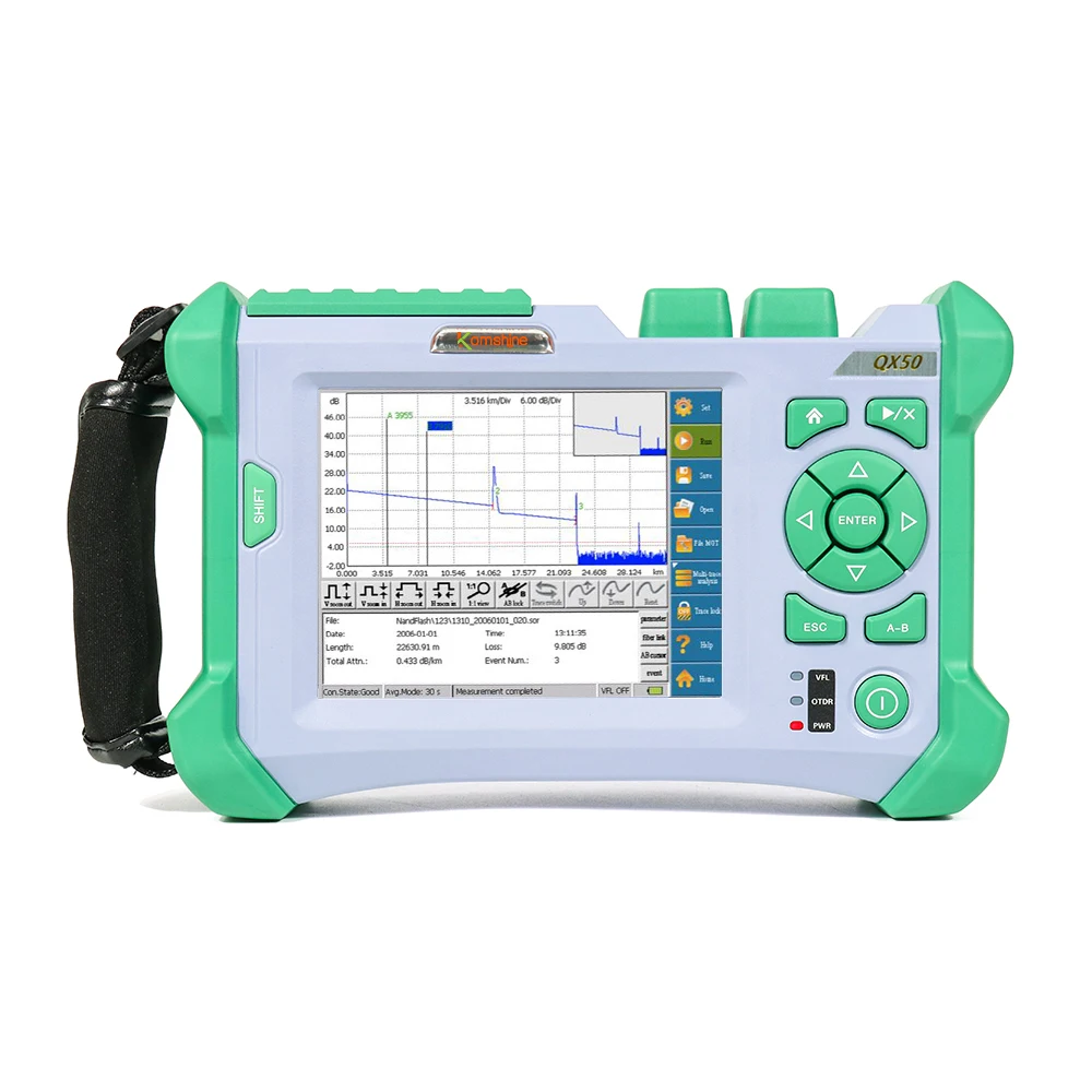 Optical Time Domain Reflectometry OTDR Komshine QX50-MS Singlemode Multimode 850 1300 1310 1550nm SM&MM Up to120km Pass Splitter