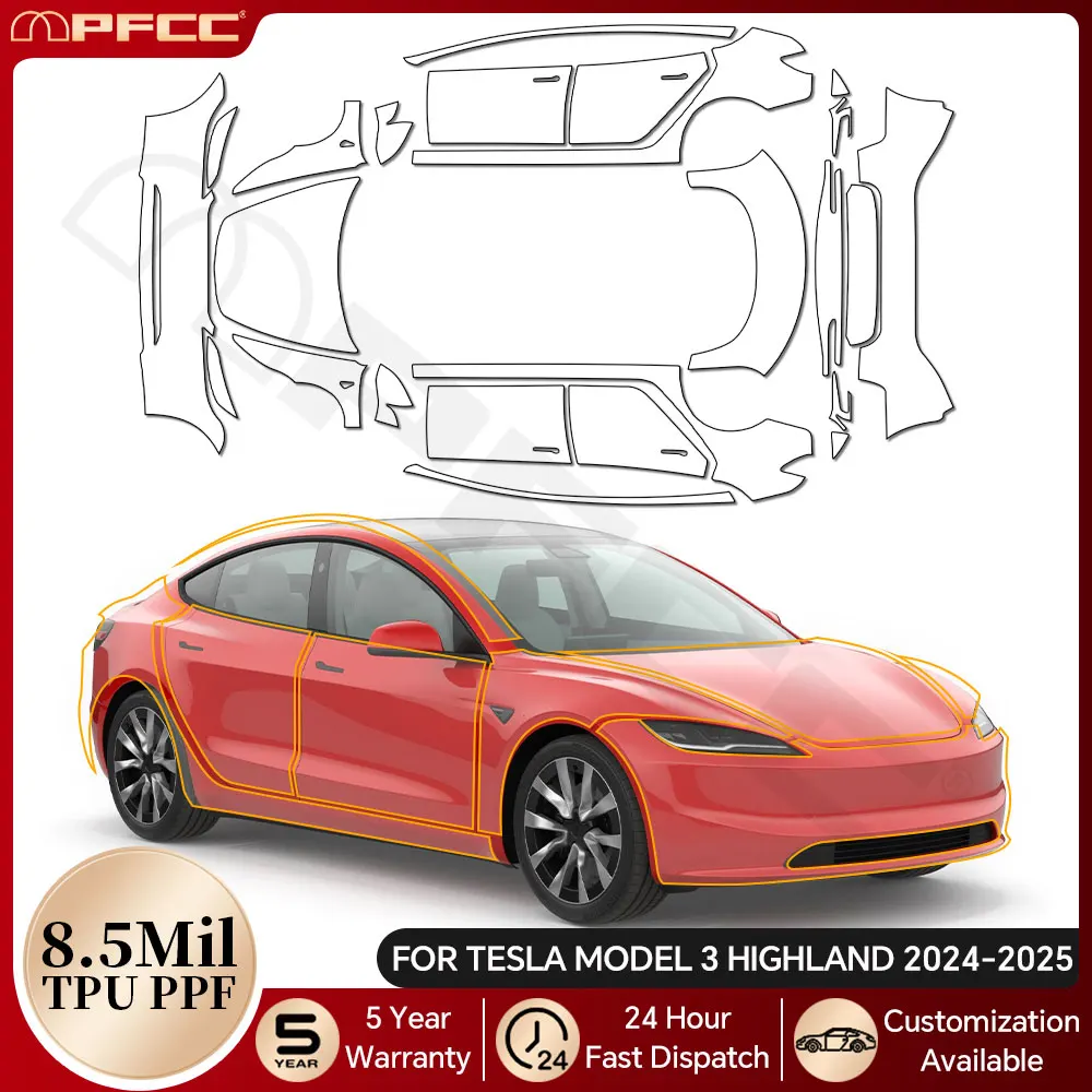 

8.5Mil TPU Anti-scratch Paint Protection Film For Tesla Model 3 Highland 2024 2025 Pre-Cut PPF Bra Car Body Clear Kit Resistant