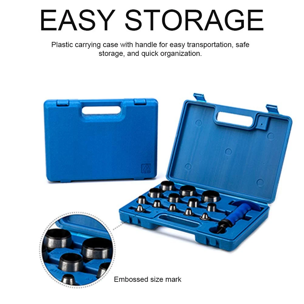 A57X NEW 14Pcs Hollow Punch Set DIY Leather Craft Belt Punching Tool with Plastic Box DIY Leather Craft Household Tool 5mm-35mm