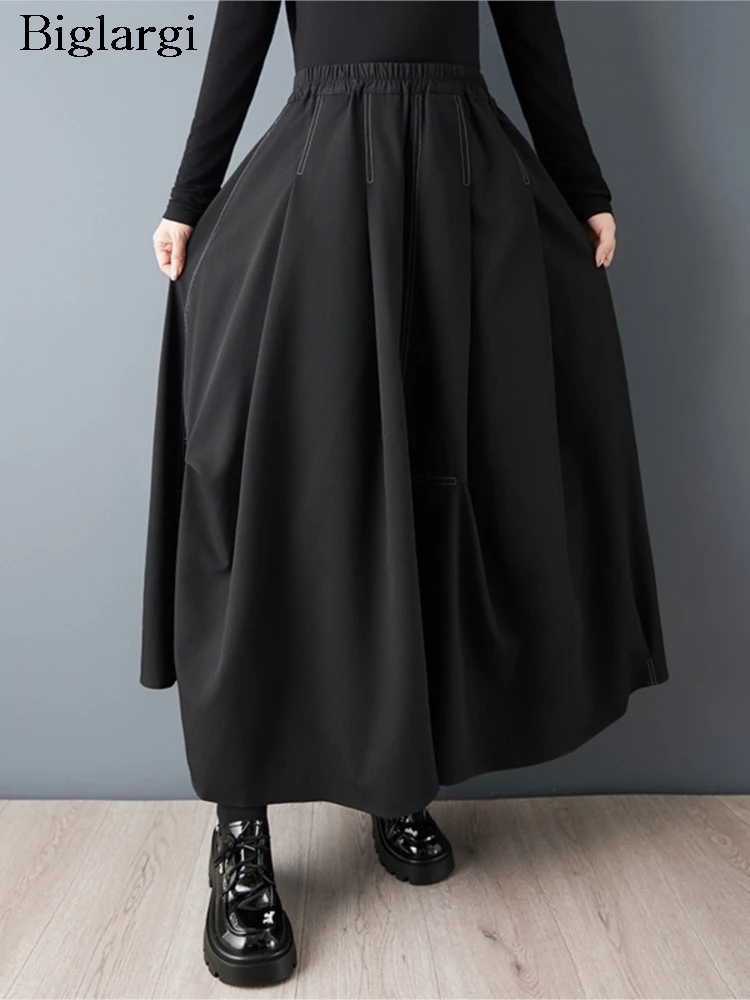 

Oversized Irregular Black Midi Skirt Women Spring Summer Casual Loose Ladies A Line Skirts Gothic Fashion Woman Pleated Skirt