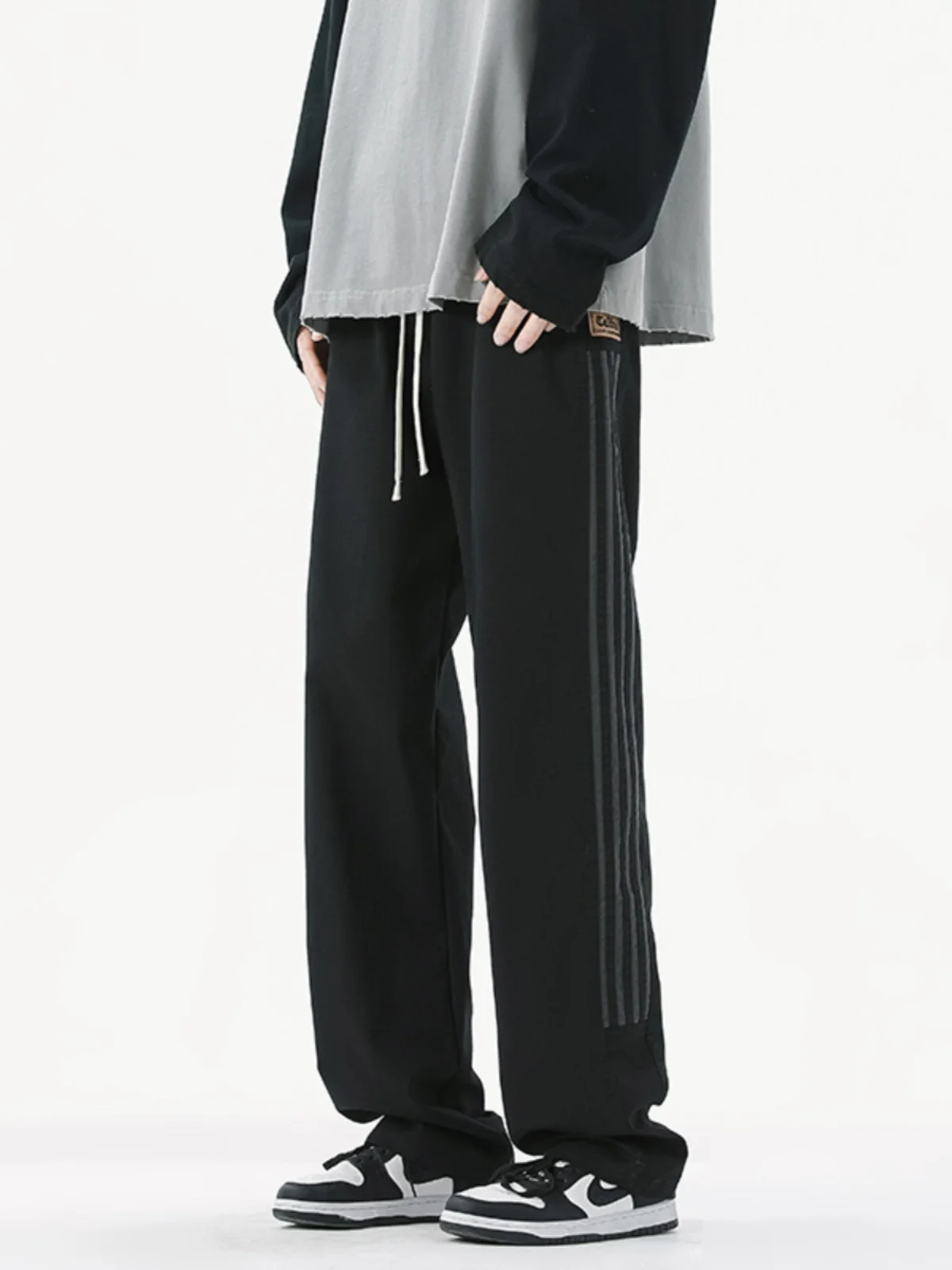 

Men's Casual Striped Long Pants Spring Autumn Loose Straight Leg Sweatpants American Retro Teenagers Versatile Sports Pants