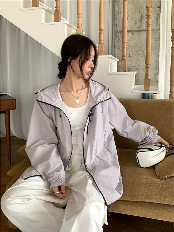 

plus Size Outdoor Sports Casual Style Hooded Sun Protection Outerwear Women Summer Thin Long Sleeve Open Cardigan