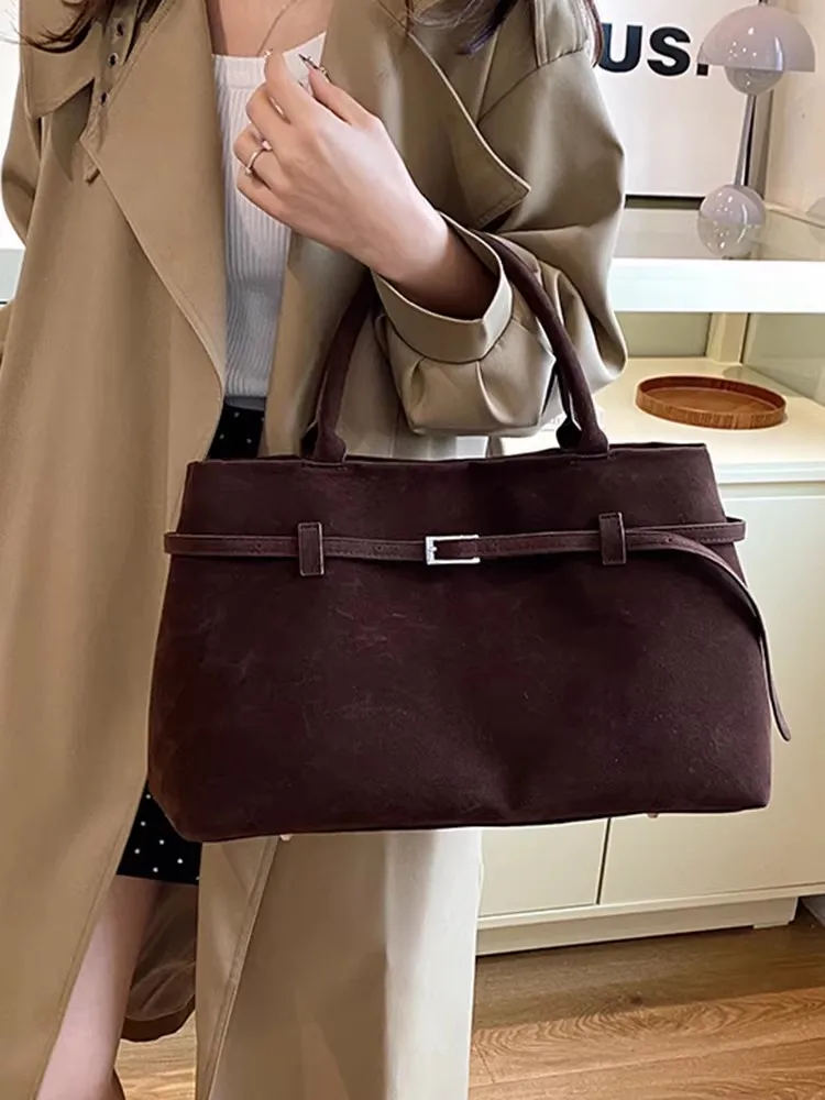 

Large Capacity Suede Matte Handbag European and American Retro Tote Bag Design Suede Shoulder Bag Trendy Valentine's Day Gift