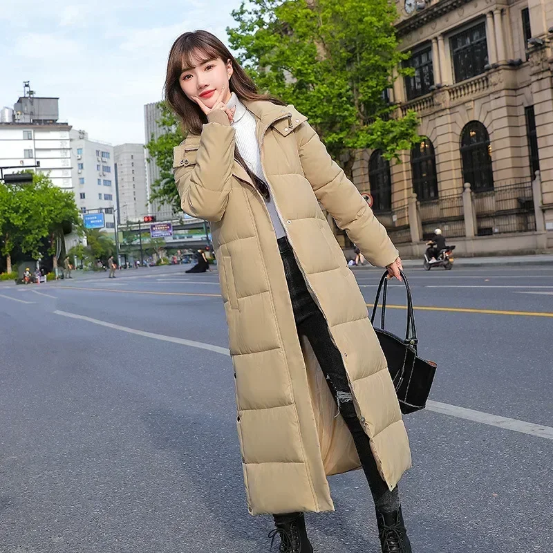 Down Cotton-padded Jacket Womens Long Knee-length Winter New Slim Lengthened and Thickened Cotton-padded Jacket for Women