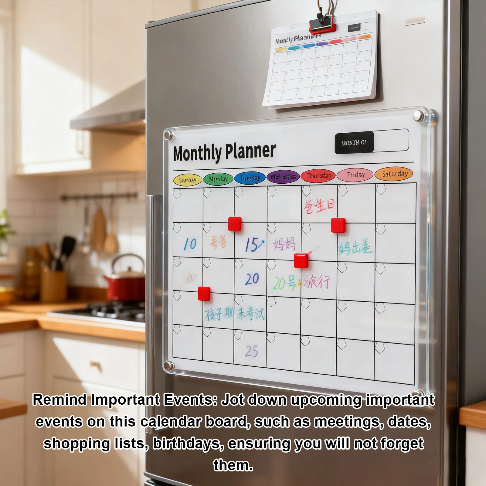 

Акриловый магнитный календарь для сухого стирания, календарь для сухого стирания, прозрачная акриловая магнитная ежемесячная доска для планирования для кухни на холодильнике