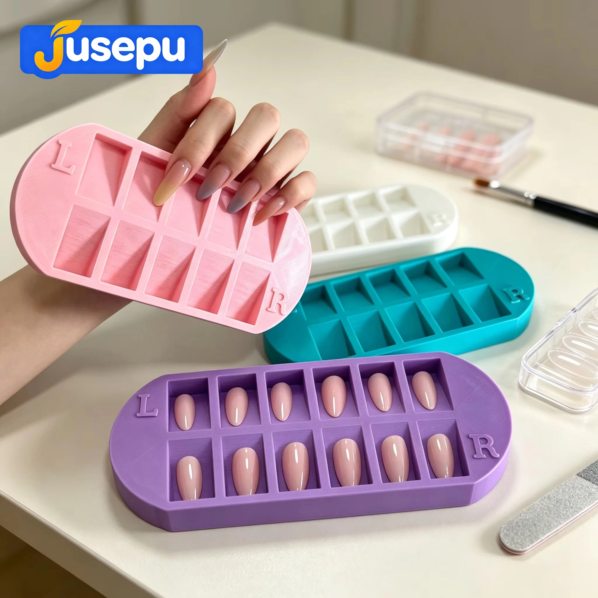 8 Grids False Nail Tip Storage Tray With Left Right Mark, Reusable Nail Art Display Organizer for Salon Home Manicure Supplies
