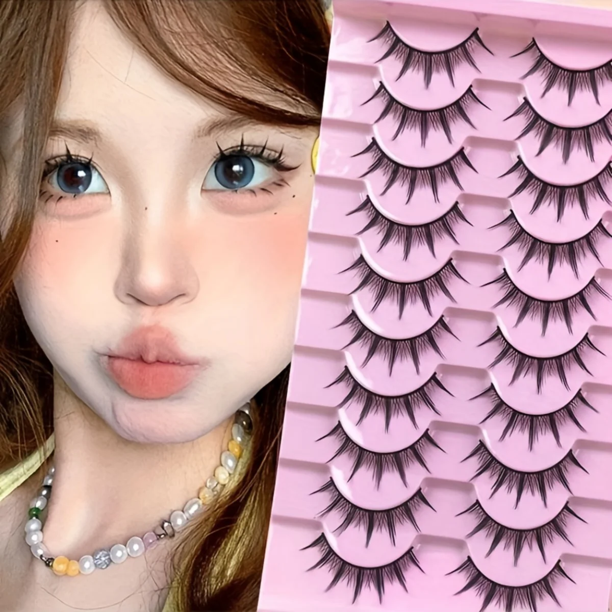 10 Pairs Spiky Manga Lashes - Anime Cosplay Eyelashes - 14mm Natural Clear Band - Doll Eye Lash Pack