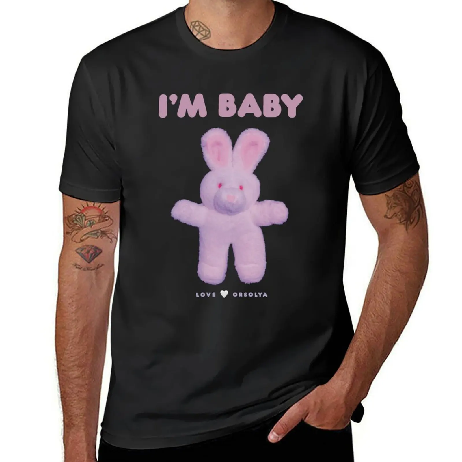 Purple I’m Baby Bunny Plushie - white background T-Shirt oversized Blouse anime clothes men clothes