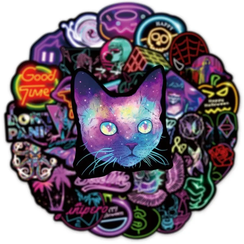 50 pçs moda estilo néon graffiti capacete da motocicleta adesivos à prova dwaterproof água bagagem traseira adesivos corpo do motor capa de risco adesivos