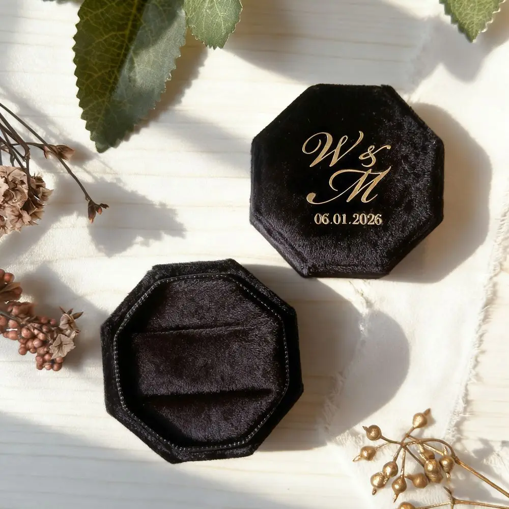 Personlized Wedding Velvet Ring Box Engagement Triple Slot Octagon Ring Box Modern Wedding Decoration 1/2/3 Slots Ring Box