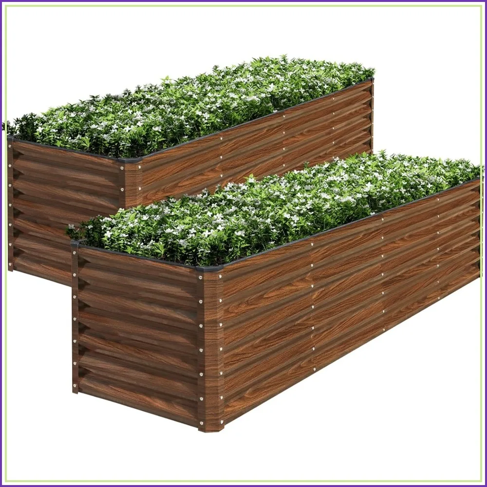 2-Pack 8x2x2FT Galvanized Raised Garden Bed Kit Metal Planter Box for Vegetables Brown