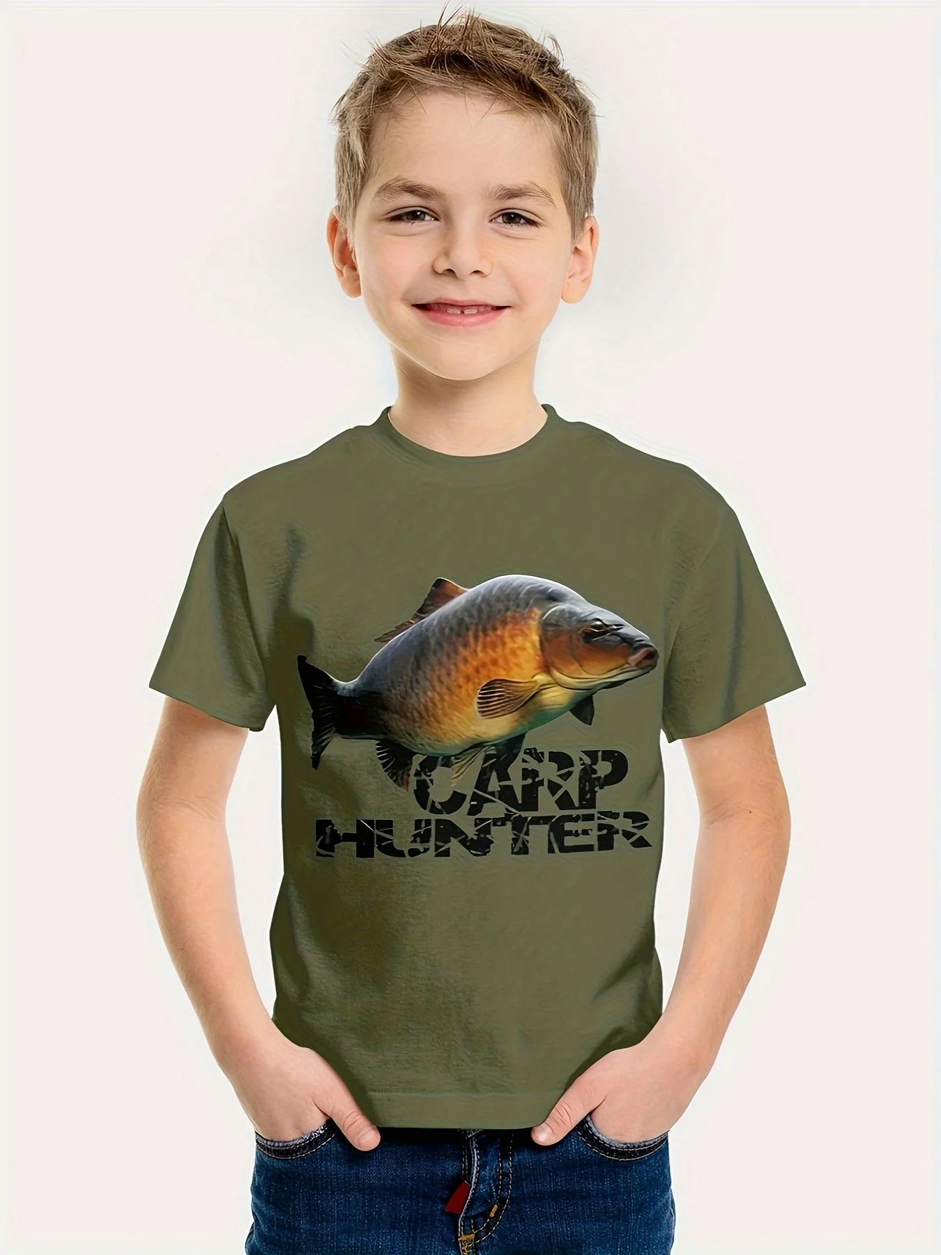 1Pc‑Kids‑3D‑Carp‑Print‑Polyester‑Slight‑Stretch‑Loose‑Crew‑Neck‑Short‑Sleeve‑Boys‑T‑Shirt