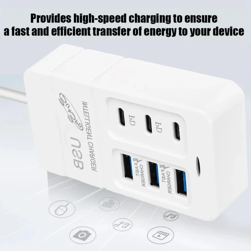 Multiports USB Type C Desktop Wall Charger Adapter PD Quick Charging 6 Ports USB Hub AC Power Adaptors Extend Socket Outlet