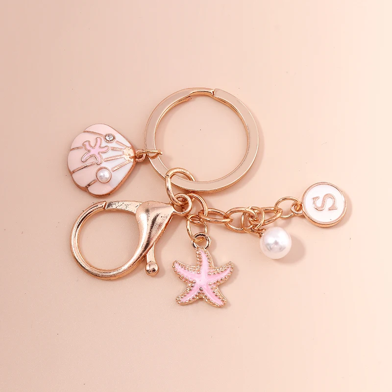 Cute Keychain Colorful Starfish Shell Pearl Key Ring Beach Key Chains Sea Souvenir Gifts For Women Girls DIY Handmade Jewelry