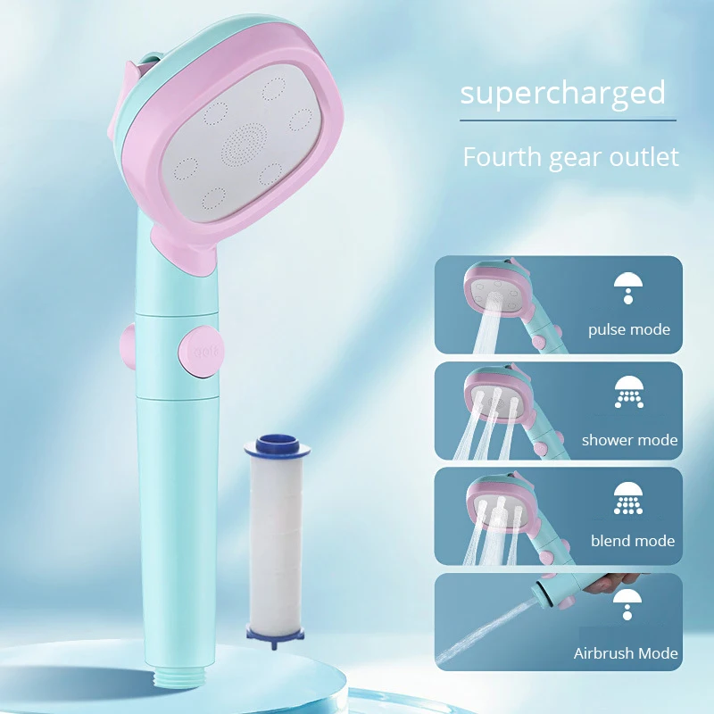 Pressurized Adjustable 4 Function Filter Shower Head With One Key To Stop Water Saving  Spray Nozzle  Bathroom Accessories