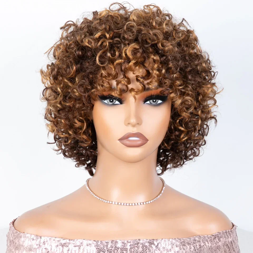 

Короткие парики из натуральных волос Highlight, 100% натуральные бразильские кудрявые парики из волос Реми, 10 дюймов, парик с эффектом водной волны # 4 коричневых парика для чернокожих женщин