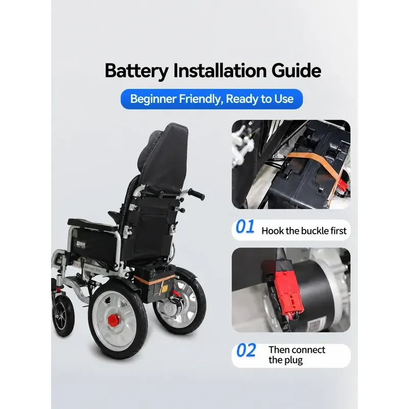 Large Capacity Portable Durable Safety Electric Wheelchair for Lithium Iron Phosphate Battery 24V