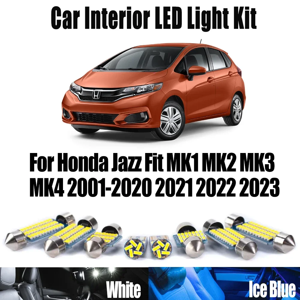 

Светодиодный внутренний потолочный светильник Canbus с картой купола багажника, комплект для Honda Jazz Fit MK1 MK2 MK3 MK4 2001-2021 2022 2023, автомобильные аксессуары