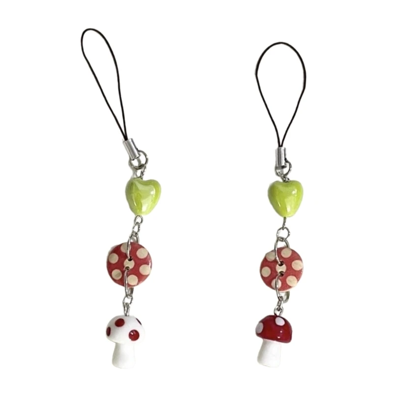 

Artisanal Beaded Keyring Phone Charm Stylish Mushroom Pendant Phone Decoration Fashionable Beaded Keychain Accessory