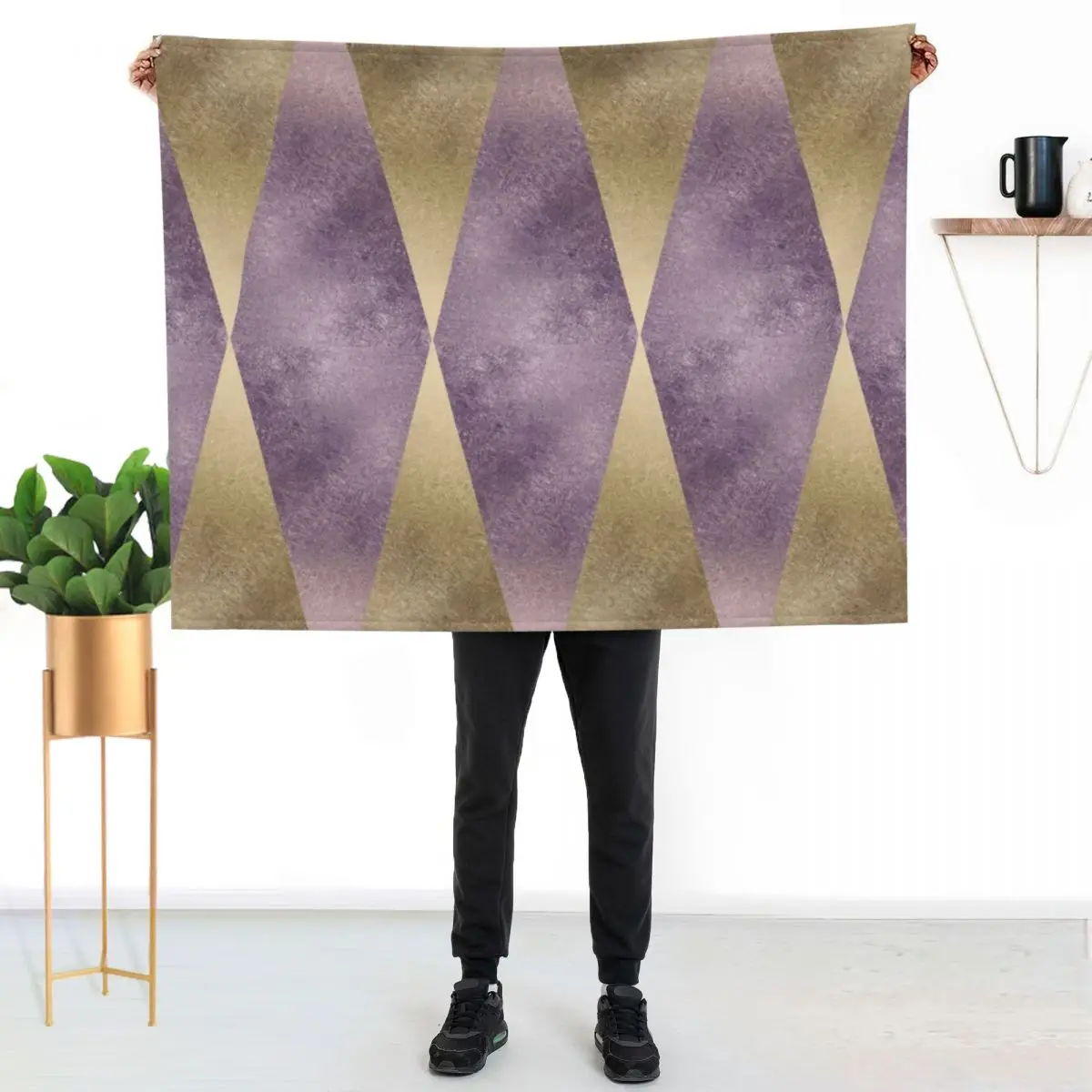 

Gold and Purple Shimmer Throw Blanket Portable Lightweight Blanket for Travel Camping