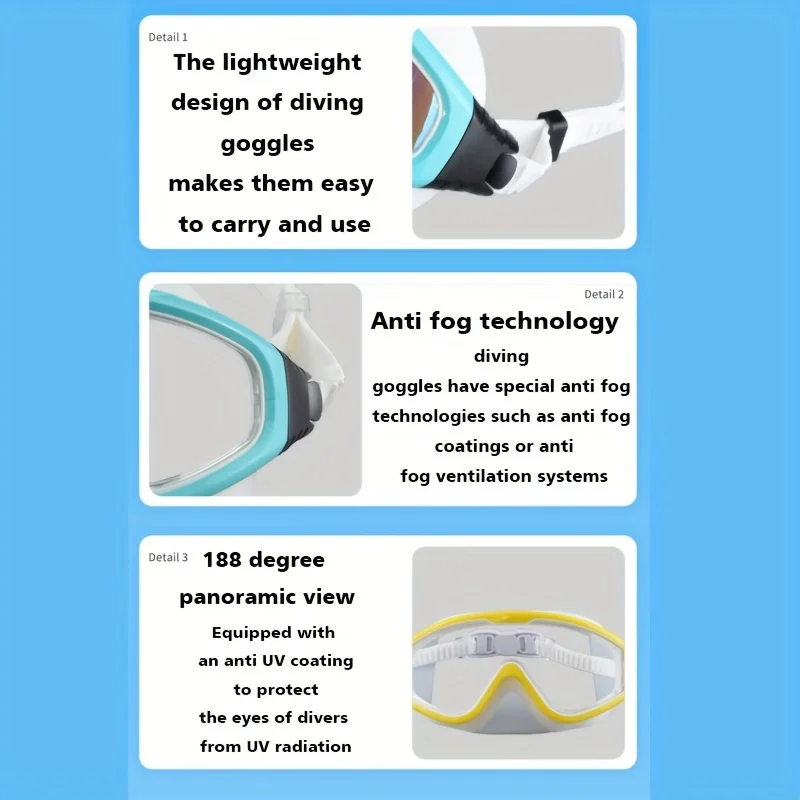 Maschera subacquea in silicone ad alta definizione grandangolare a 180 °, occhialini da nuoto impermeabili e antiappannamento per lo snorkeling e le immersioni libere