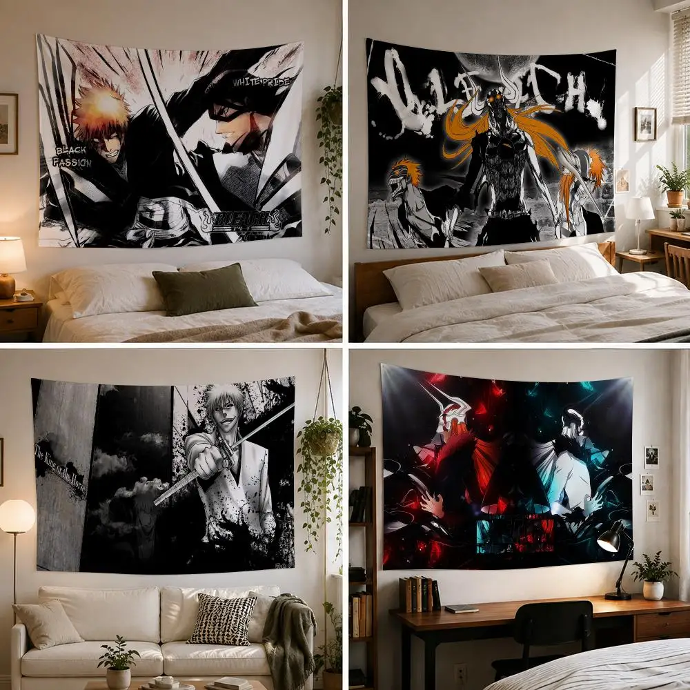 Anime B-Bleach Ichigo Tapestry Custom Living Bedroom Party Dormitory interior Wall bohemian Decoration Attached clip