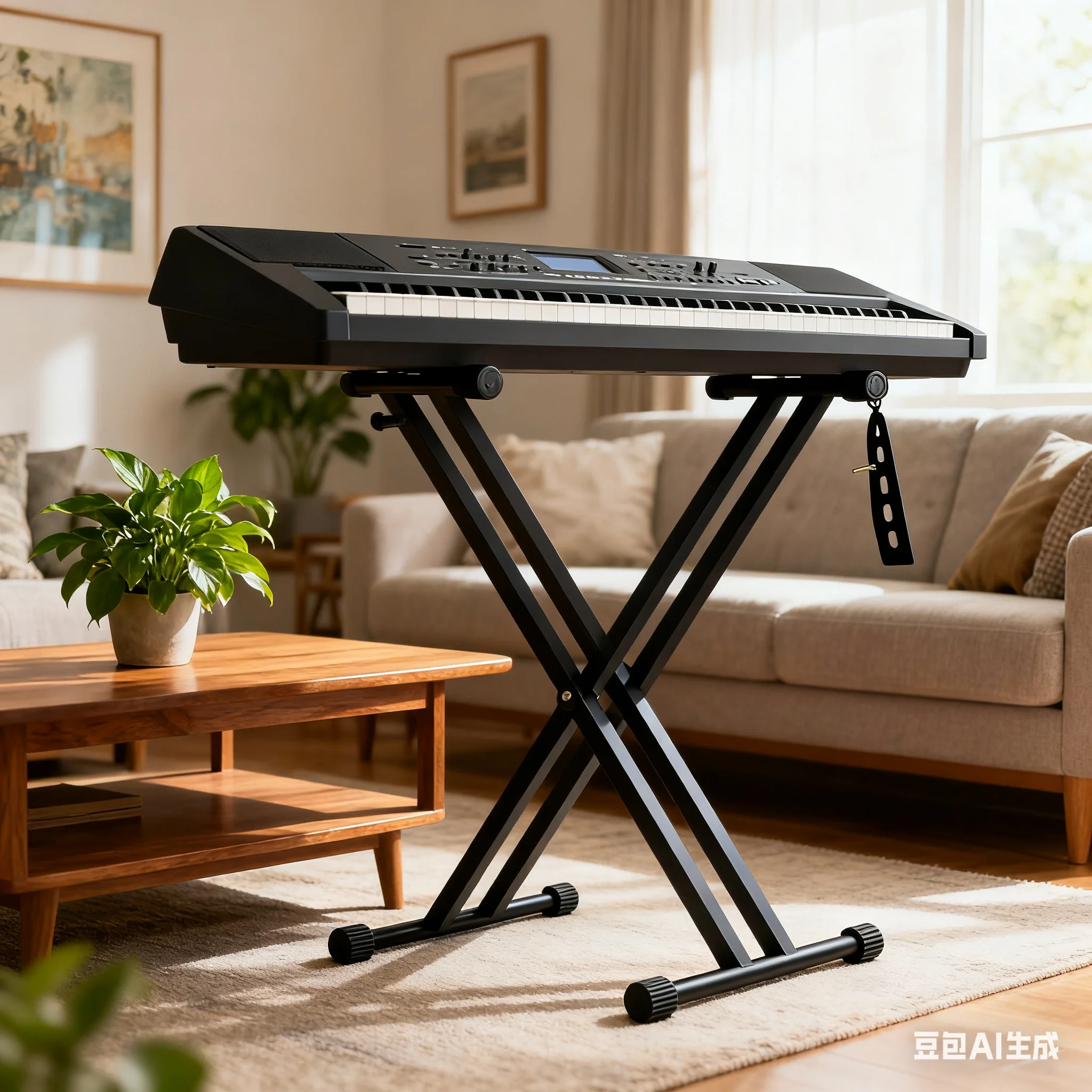 Image 7: Support de Piano à Double Tube de Style X, support de clavier pliable en métal épais et robuste pour Piano numérique 61 76 88 touches