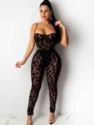 Solid Color Suspender Mesh Jumpsuit Two-piece Set 2023 Summer with Tight Pants White Hollow Sexy Jumpsuit for Nightclubs, Bar