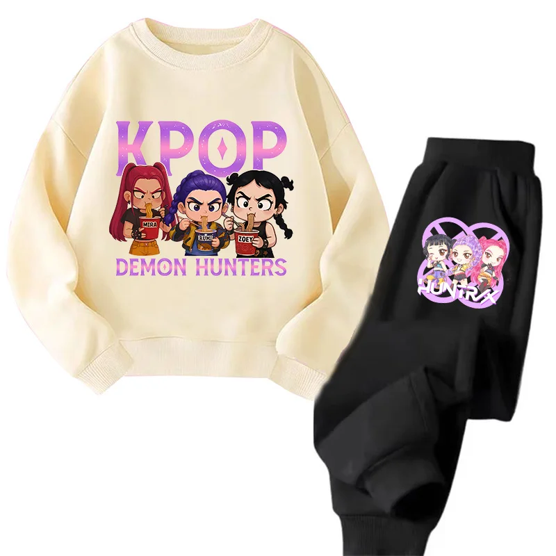 

2026 90s Children Hoodies Sets Kpop Demon Hunters Crew Neck Pullover Sweatshirt Anime Trucksuit Cartoon Girls Boy Kids Clothes
