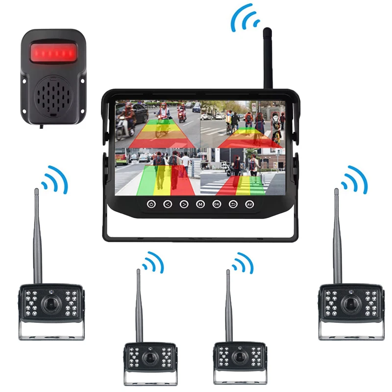 High Definition Waterproof 7 Inch Wireless Reversing Monitoring with Alarm BSD 4-Channel Camera System for Trucks