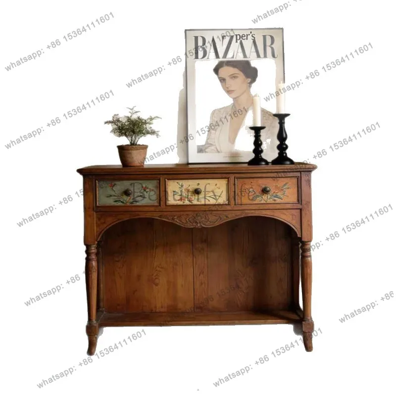 

American solid wood entrance entrance partition cabinet retro living room entrance table very narrow against the wall