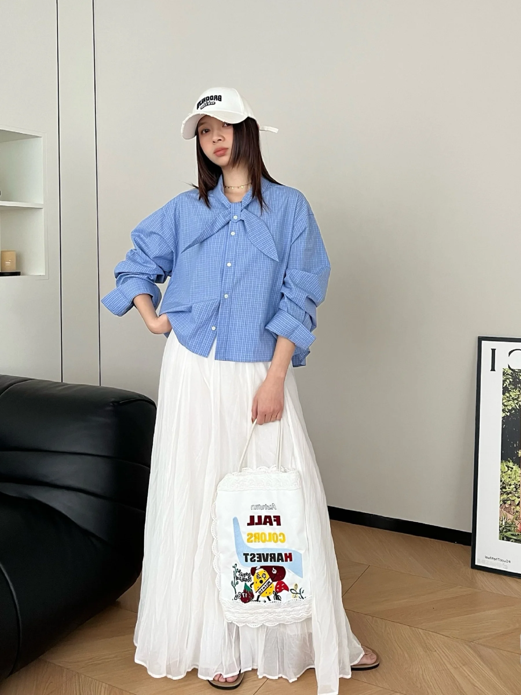 

Spring Long Sve Women's irt Bow Tie Casual Classic Collar Versatile ort Sle Age Reducing Knot Top