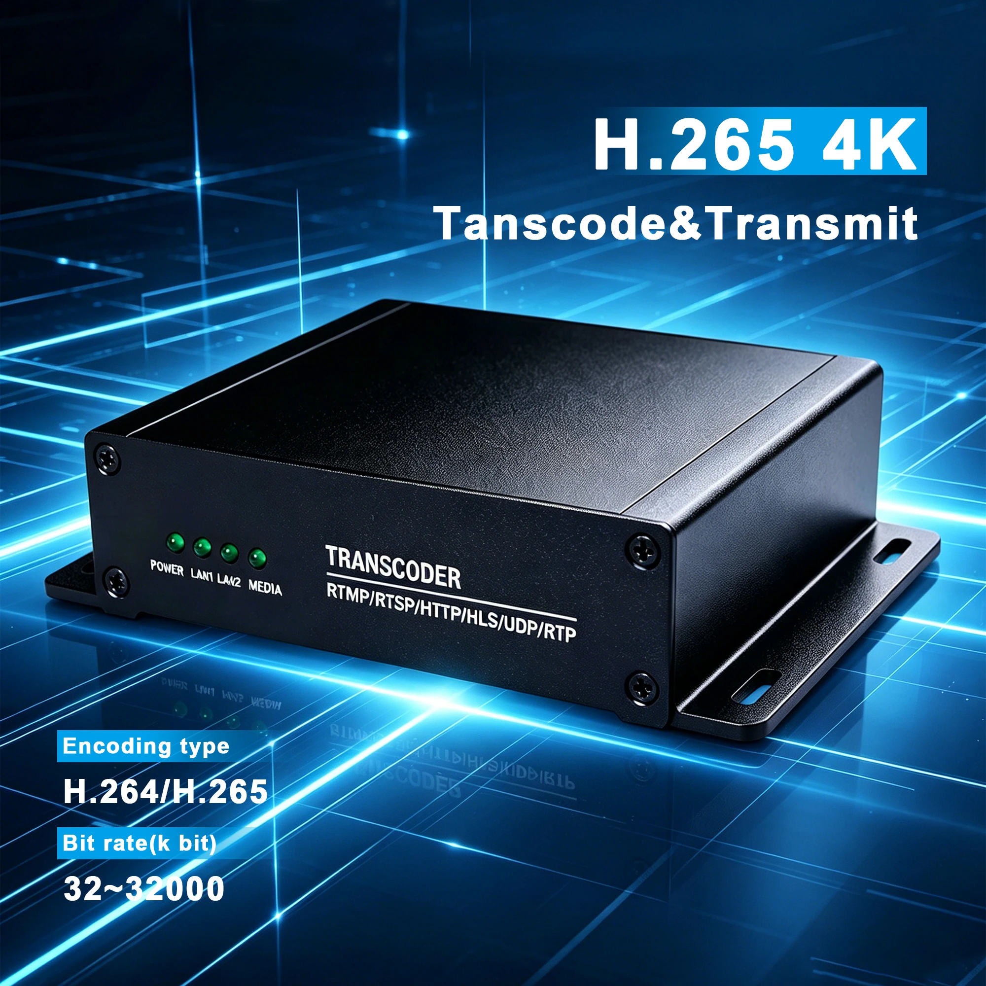 H.265 H264 HEVC 4K IP Decoder Transcoder Bitrate Reduction, IP Protocol Conversion Forwarding IP to HD Video
