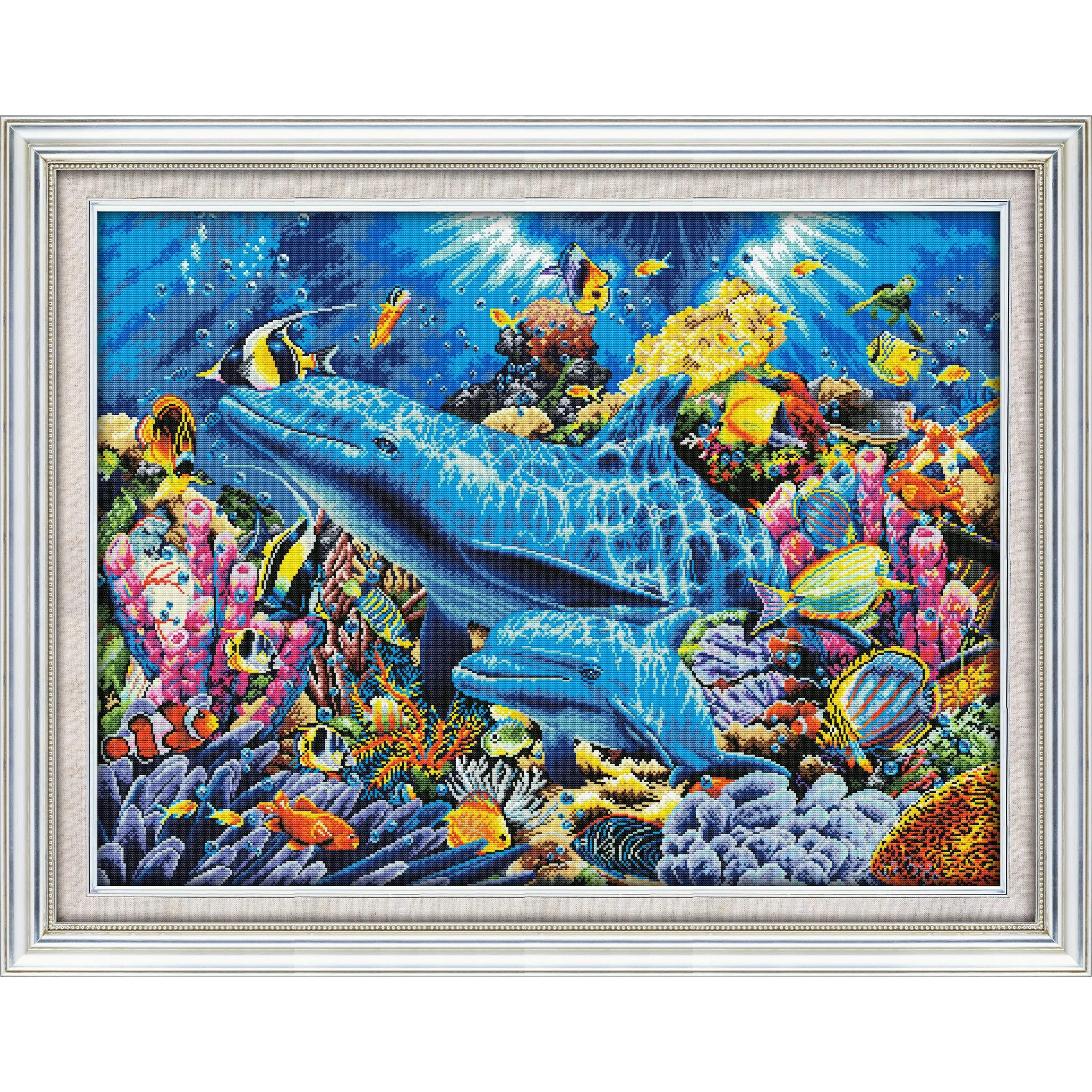 

Soulgift News Набор для вышивки крестом с предварительной печатью, штампованная ткань Аида с нитками DMC, набор для вышивания - Дельфины в океане