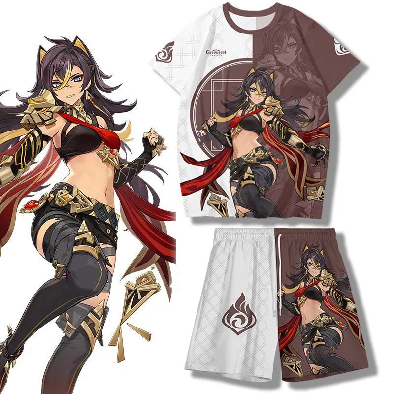 Dehya Cosplay Genshin Impact Dehya Tops T Shirt and Shorts Pants Costume Short Sleeve Cool Streetwear Sportwear