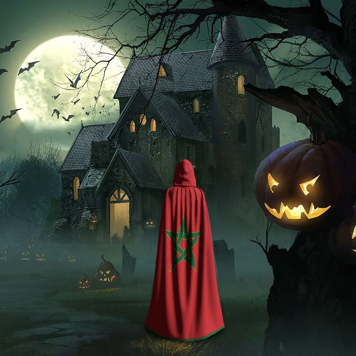 الكبار مصاص دماء كيب مقنعين رداء هالوين المغرب عباءة كامل طول تأثيري #5