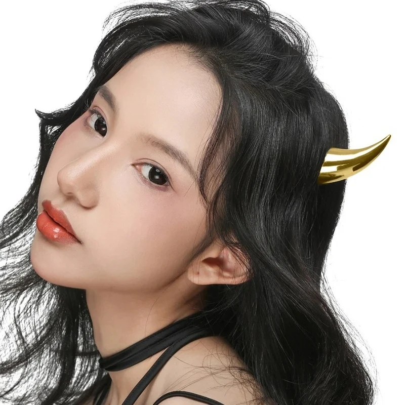 QQ Punk Demon's Horn Metal Headband Hairpins Halloween Party Headdress Cosplay Lucifer Anime Women Men Gold Cosplay Accessories image 6