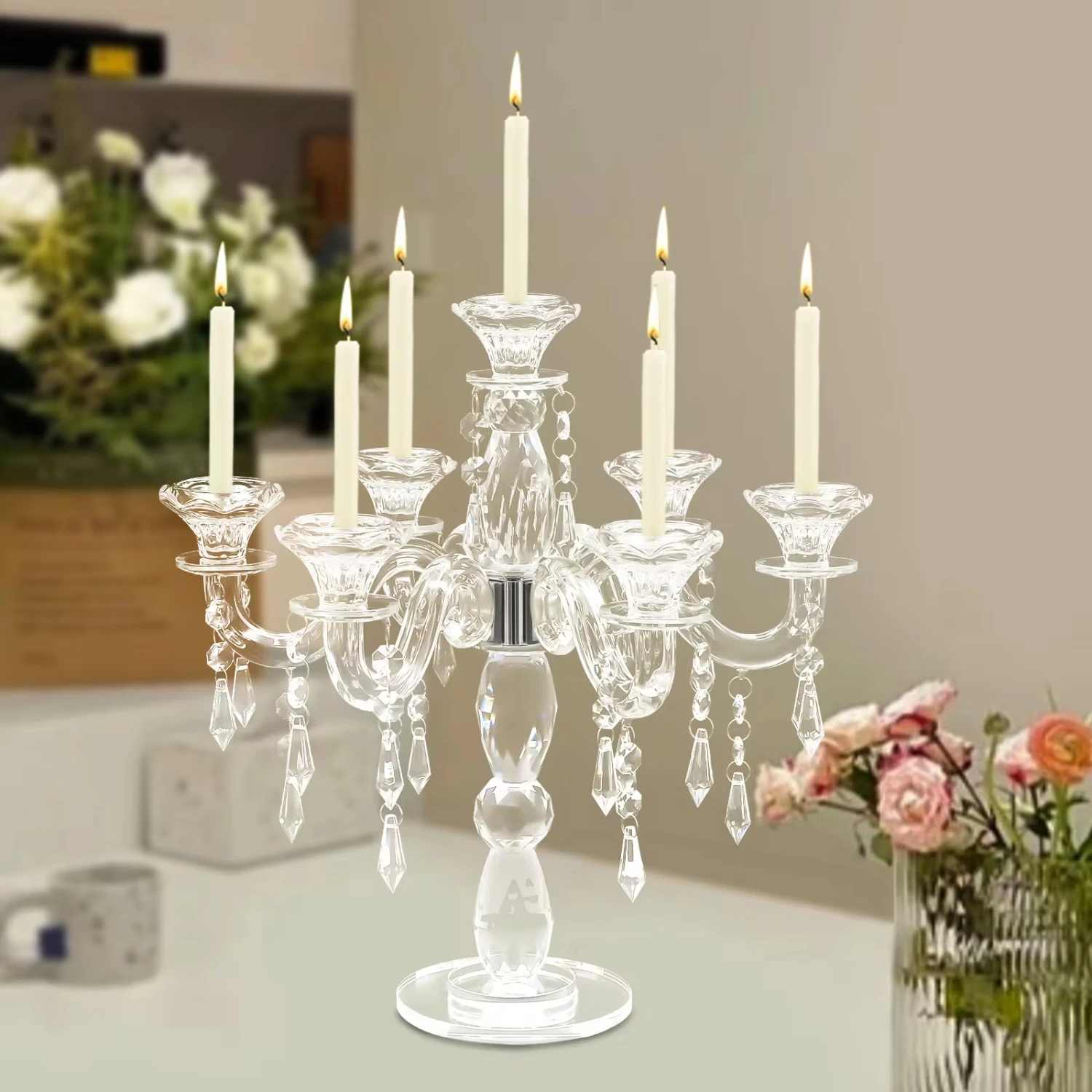 

New Crystal Candle Holder Candelabra 7-arm Wedding Birthday Party Gift Candlestick