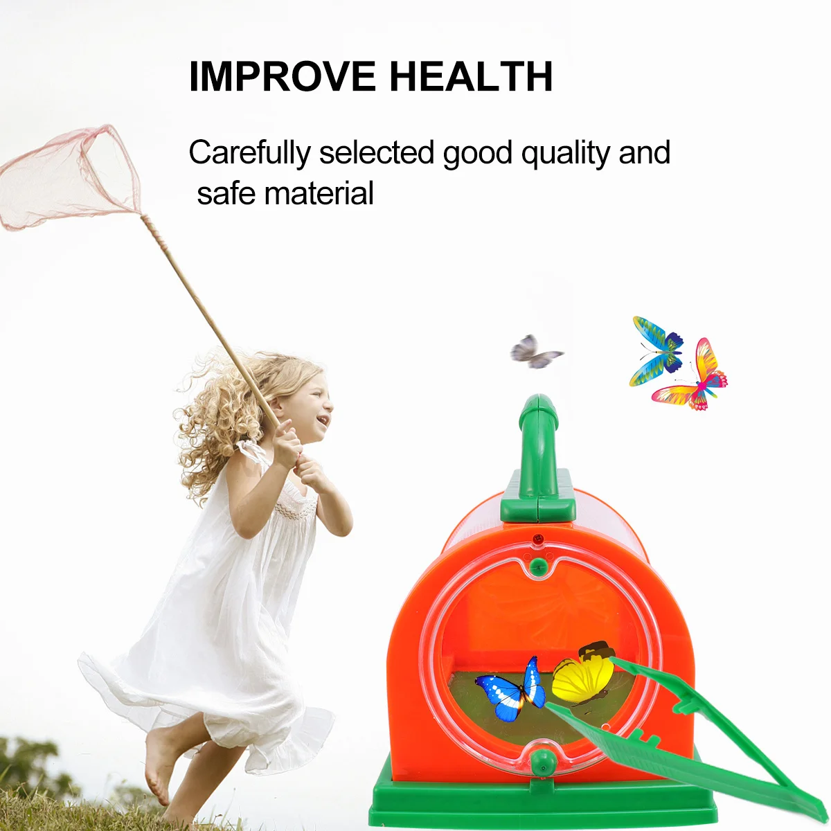Zestaw dla dzieci do zbierania owadów: klatka, siatka, domik, pęseta, lupa, przenośne narzędzie do eksploracji na świeżym powietrzu dla chłopców i dziewczynek, pomarańczowo-zielony.